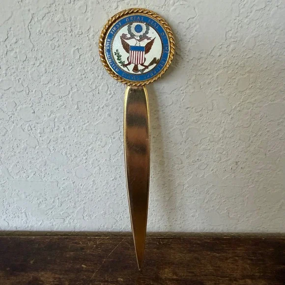 Brass Letter Opener First Great Seal Of The United States‎ Of America Vintage