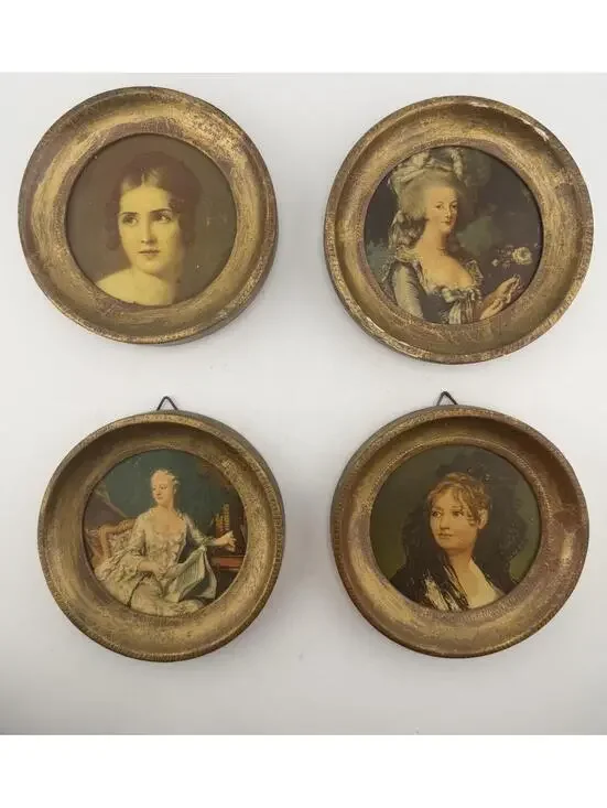 Vintage Paolina Borghese Round Portrait Frames Set 4 Gold Wall Decor‎