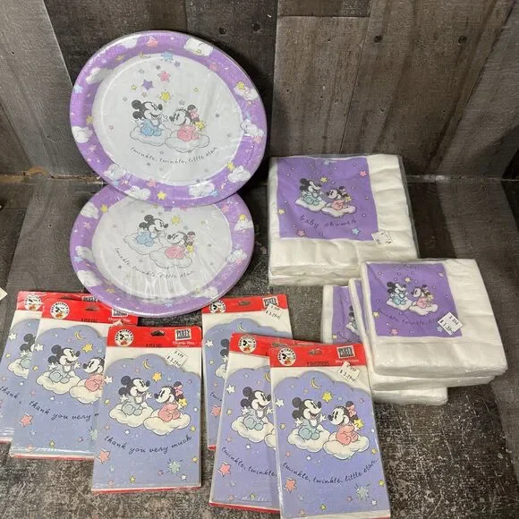 Vintage Disney Baby Mickey Shower invitations Plates‎ Napkins Party Supplies