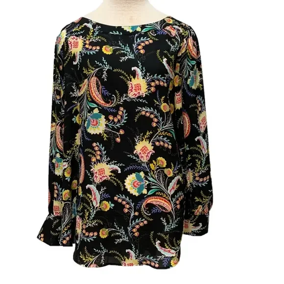Loft sz XL black floral and paisley long sleeve top