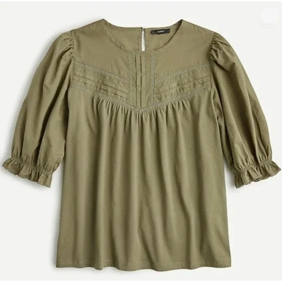 J. Crew Puff‎ Sleeve Woven Lace Top Olive Green XXS