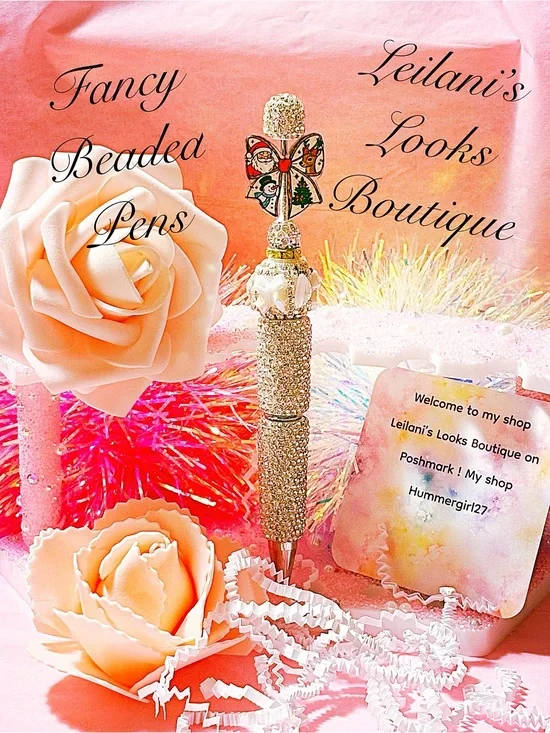 Rhinestone Beaded Bling Pen with Holiday Bow Accent