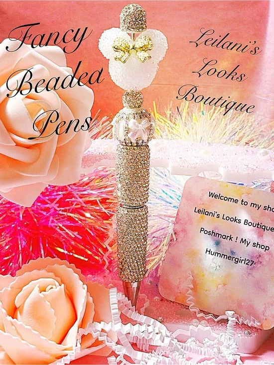 Gold Beaded Fancy Pen/ Fancy beaded Pen/gifts/white Minnie Mouse/