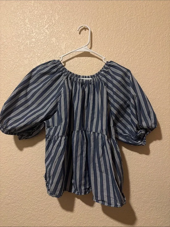 Old Navy Navy and White Striped Peasant Top
