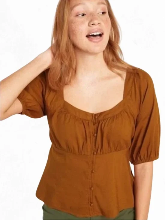 Old Navy Rust Button-Front Puff Sleeve Top