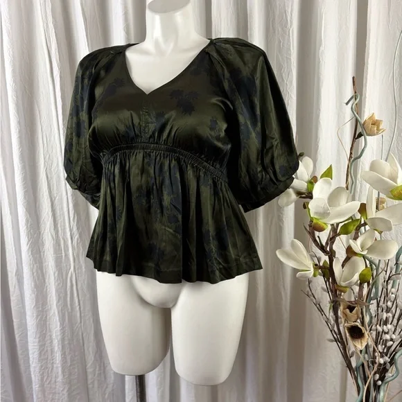 Madewell Dark Green Floral Blouse