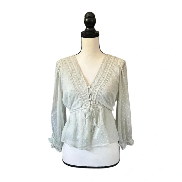 Abercrombie & Fitch Pale Green Swiss Dot Blouse Long Sleeve Boho Cottagecore S