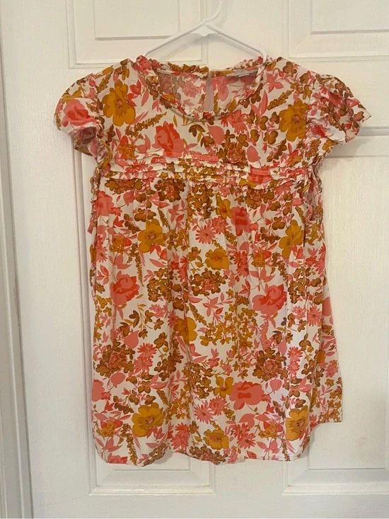 LOFT Pink and Mustard Floral Girls Dress
