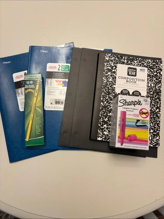 Five Star Blue Pocket & Prong Folders with Ticonderoga Yellow Pencil Pack