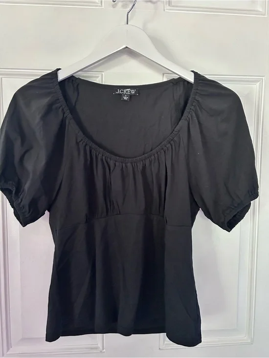 J. Crew Black Scoop-Neck Puff Sleeve Top