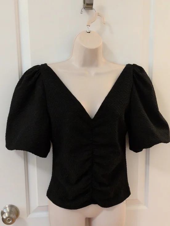 Free People Puff Sleeve V-neck Blouse
