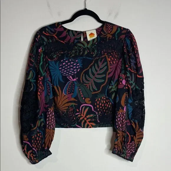 FARM Rio Women’s Frutis Dream Puff Sleeve Blouse Size Large