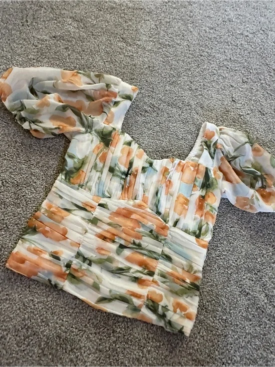 Abercrombie Women's Cream Floral Puff-Sleeve Top