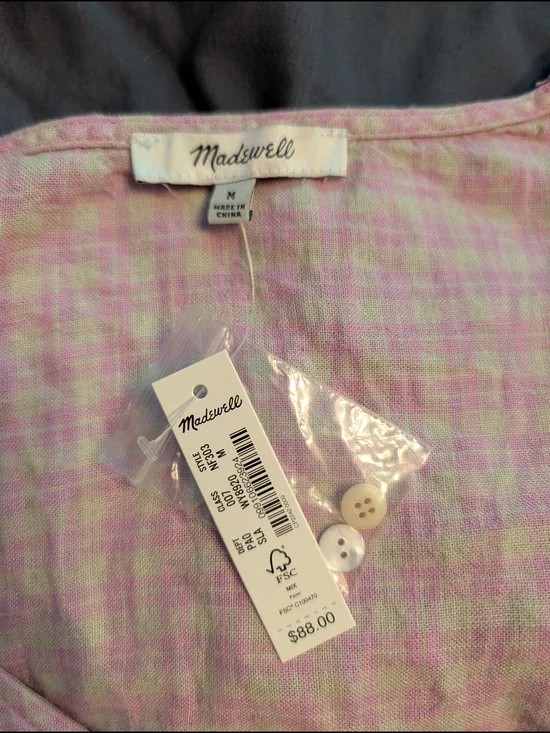 Madewell Pink Lavender Plaid Top