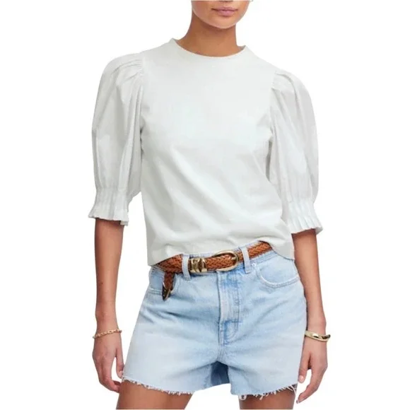 NWT Madewell Hazel Femme Puff Sleeve Mixy Top XXS Cotton‎ Feminine Romantic