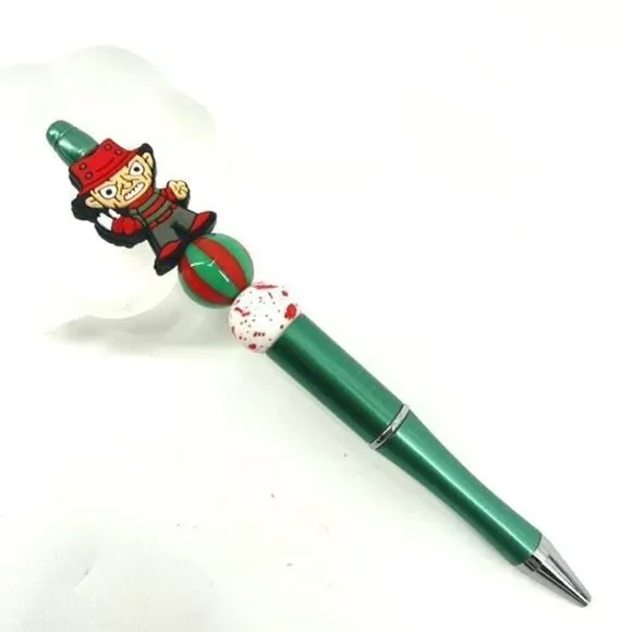 Freddie Freddy handmade pen NEW beads red white green striped stripes bloody eye