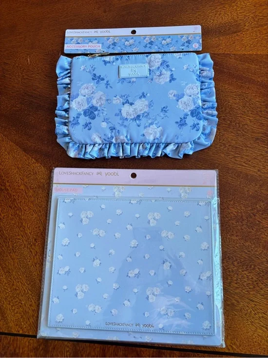 LoveShackFancy x yoobi Blue Floral Accessory Pouch & Matching Mouse Padu