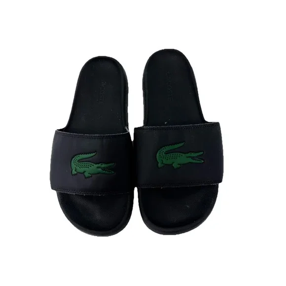 Lacoste Slide Sandals Mens Black Green Crocodile Logo Sporty Casual Shoes SZ 7