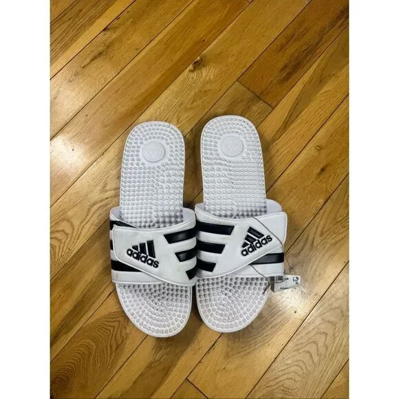 New Adidas Men’s Black and White Slides Size 17