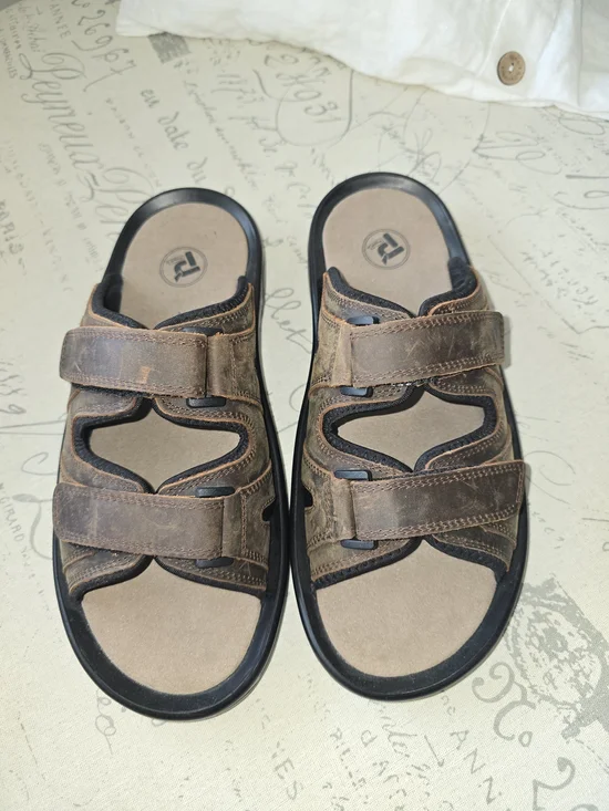 Men's 11.5 XX 5E Propet Vero Slide Brown Leather Sandals Extra Wide Slip-On