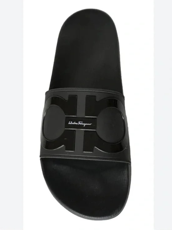 Salvatore Ferragamo Black Logo Slide Sandal