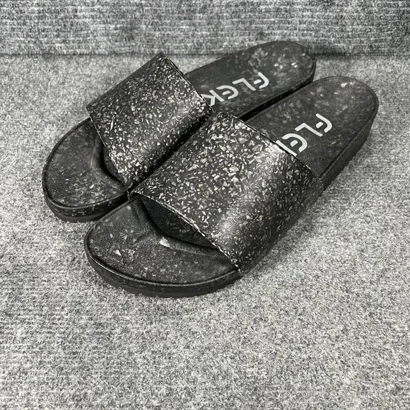 FLEKS East Beach Slides Mens Size 11-12‎ Black Sandals Slip On Outdoor Pool
