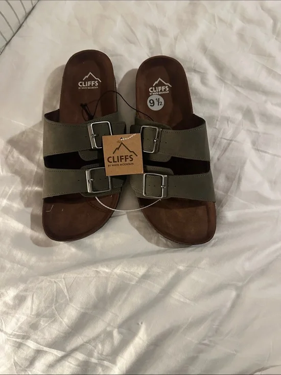 Cliffs by WHITE MOUNTAIN Men's Olive Green Double-Buckle Slide Sandals