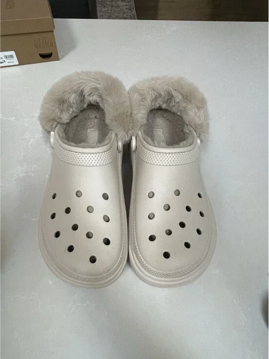 Crocs Stomp Lined Clog Bone Beige Platform Faux Fur Clogs Men's Size 11