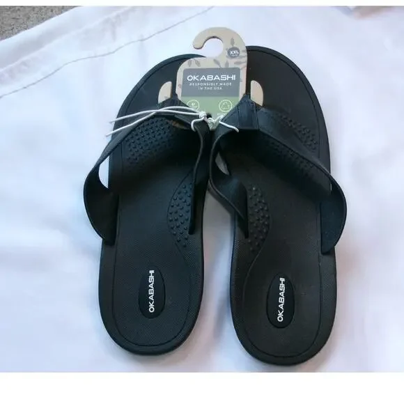 Okabashi Surf Flip Flops Black Ergonomic Comfort Sandals Men's XXL 13-15