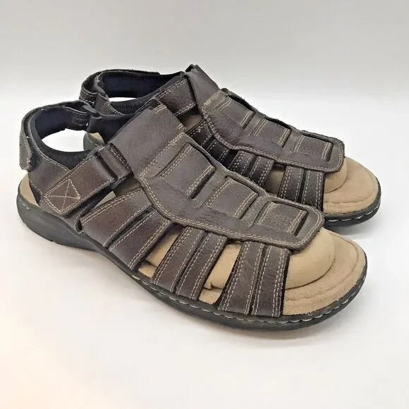 Dockers Brown Leather Sandals Men's 10M Open Toe Hook & Loop 90-23119 Shoes