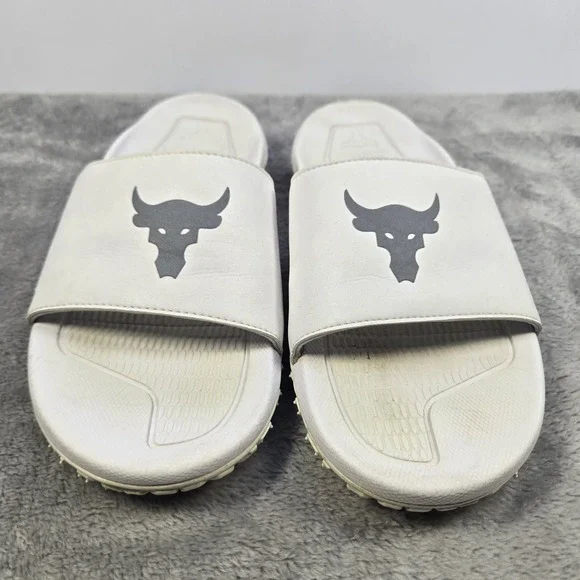 Under Armour Project Rock Slides Mens 10 White Michelin Gripper Sandals 3023761