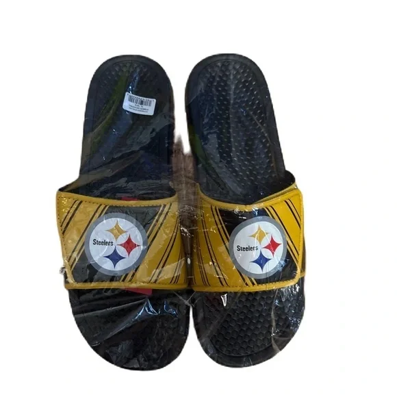 Pittsburgh Steelers Slide Sandals NEW 13/14 Men’s Black Gold NFL Football