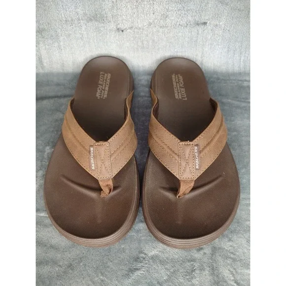 Man's Sandals‎ Skechers Relaxed Fit Flip Flop Brown 11