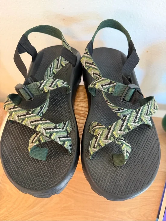 Chaco Men's Black Sandals with Green Patterned Straps