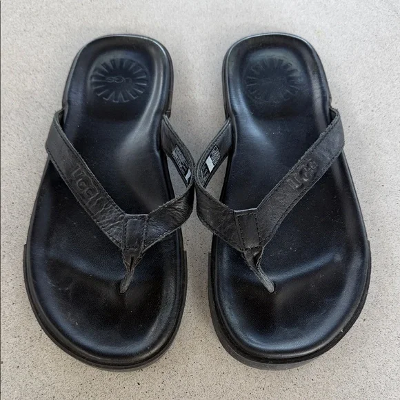 UGG Men’s Black Leather Flip Flop Sandals