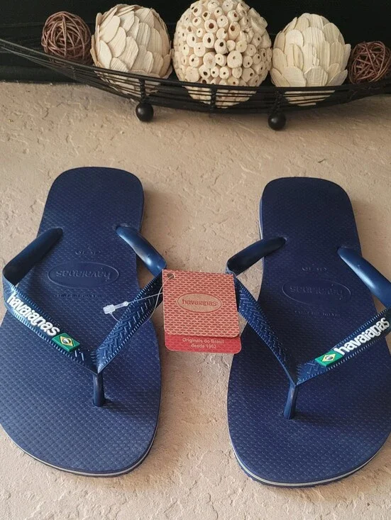 Size 45/46 (11/12) Havaianas Brazil Flag Logo Navy Blue Men Sandals