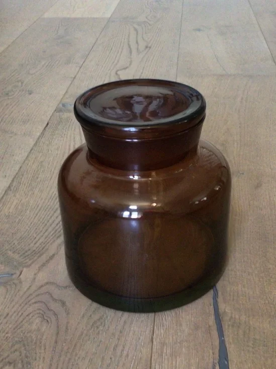 Amber Glass Jar with lid 6.5”H