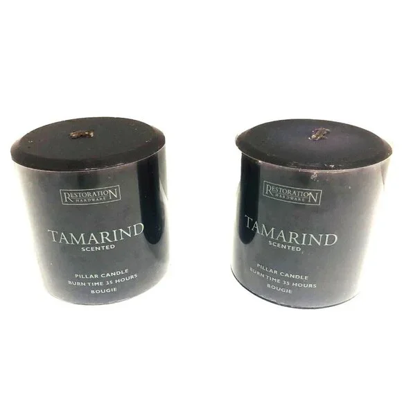 Restoration Hardware Purple Tamarind Wax Pillar Candle Set‎ of 2 NEW Single Wick