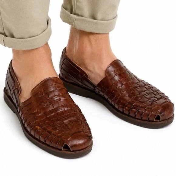 Sunsteps Brown Woven Leather Slip On Huaraches Men's Size 8.5 Women's Size 10