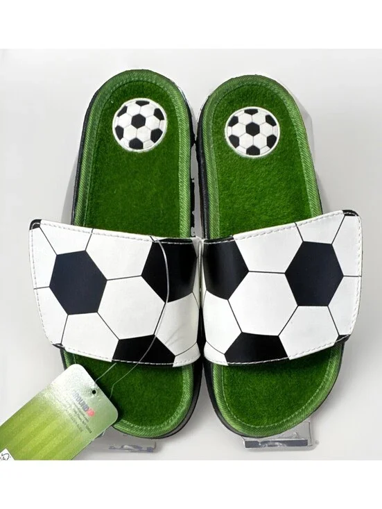 Men’s Soccer Novelty Slide Sandals Green/Black/White Size 8 World Cup Fans