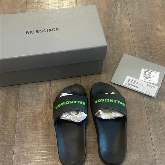 Balenciaga Black and Green Slides