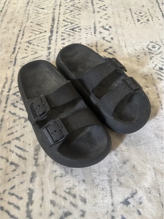 Black Double Strap Slide Sandals Size 7