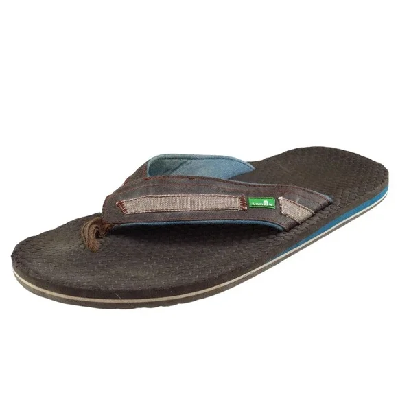 Sanuk Size 9 M Brown Flip‎ Flop Leather Men Shoes