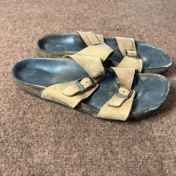 Birkenstock Arizona Tan Suede Two Strap Buckle Slide Sandals Mens 8 Womens 10 41