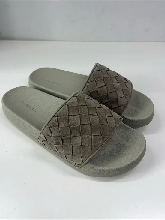 Vince Mens Watley 2 Slip On Slide Sandals Woven Suede Dark Smoke Size 10.5