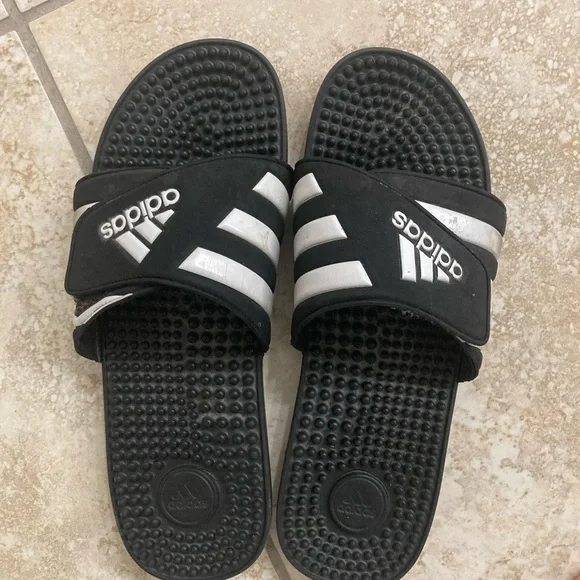 Adidas Black And White Slides Size 15