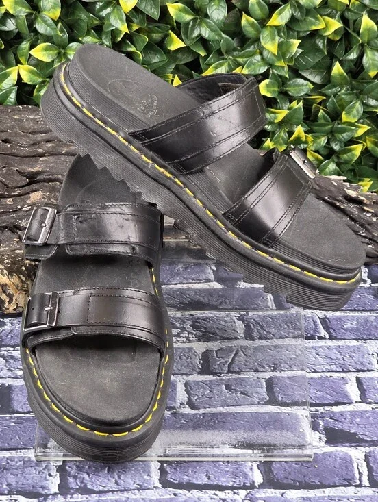 Dr. Martens Myles Brando Leather Buckle Slide Sandals