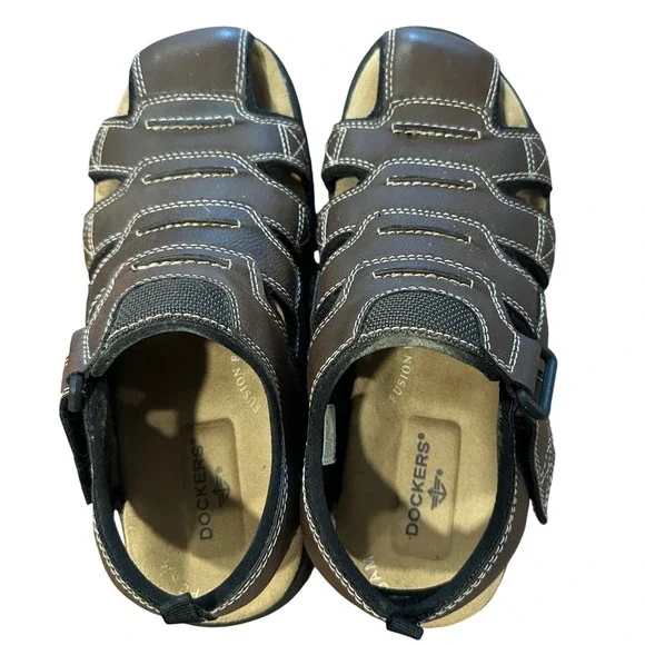 Dockers Mens‎ 8M Brown Fisherman Sandals Fusion Footbed Memory Foam 90-21379