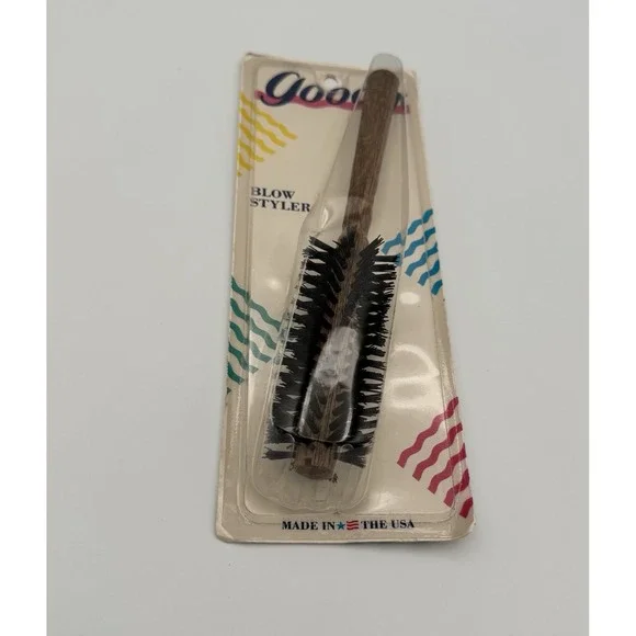 Vintage 1989 Goody Blow Styler Round Hair Brush Wood Tone USA NOS #8570