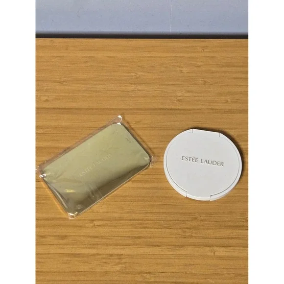 Estee Lauder Pocket Mirror Set Gold Rectangular and White Round Compact Mirror